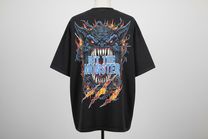 oversize t-shirt with a print on back and write bit the monster