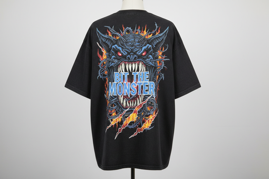 oversize t-shirt with a print on back and write bit the monster